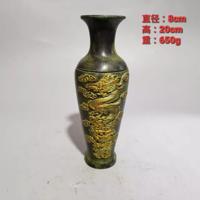Collect Chinese Old Hand-Made bronze Copper gilt dragon phoenix vase pair 龙凤呈祥
