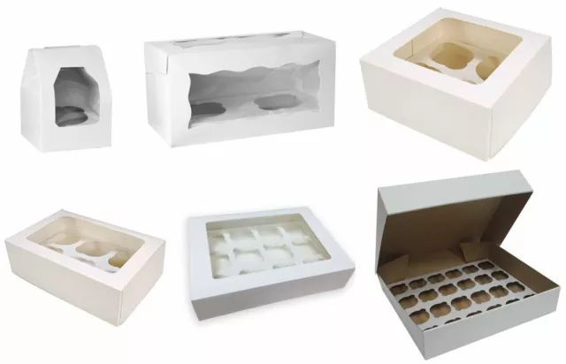 White Cupcake Boxes Holds 1, 2, 4, 6, 12 & 24 Cup Cakes Removable Inserts