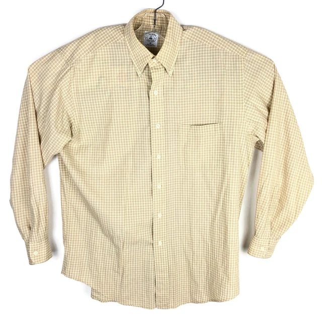 Brooks Brothers Sport Shirt Mens Long Sleeve Button Down Yellow Check Size M