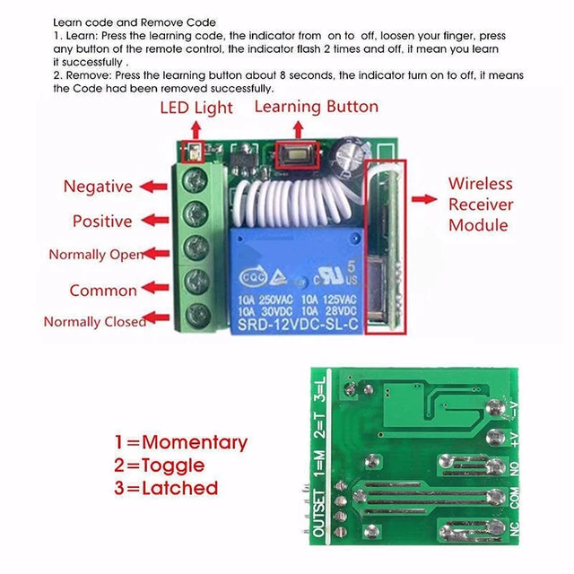 433MHZ 1 Channel Wireless Relay RF Remote Control Switch Transmitter Receiver m 2