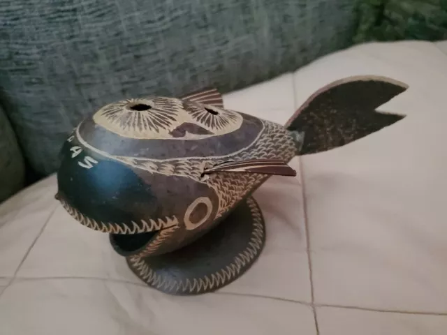 Hand Carved Wood or Fruit Shell Whale Figurine Art Sculpture Chiapas Mexico