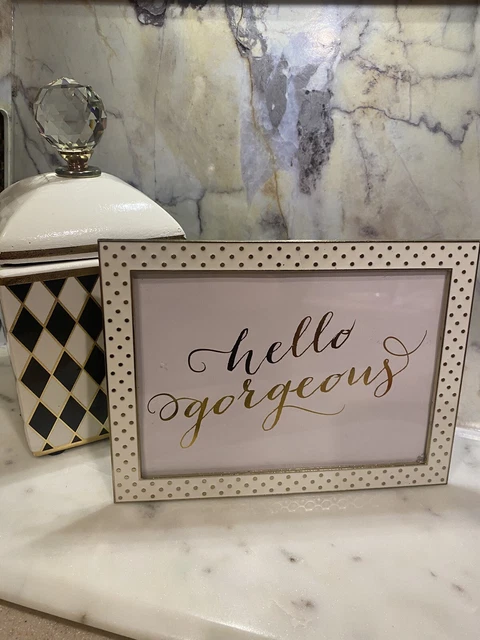 hello gorgeous frame / 5x7 White Enamel With Gold Polka Dots / Dressing Table 🌟