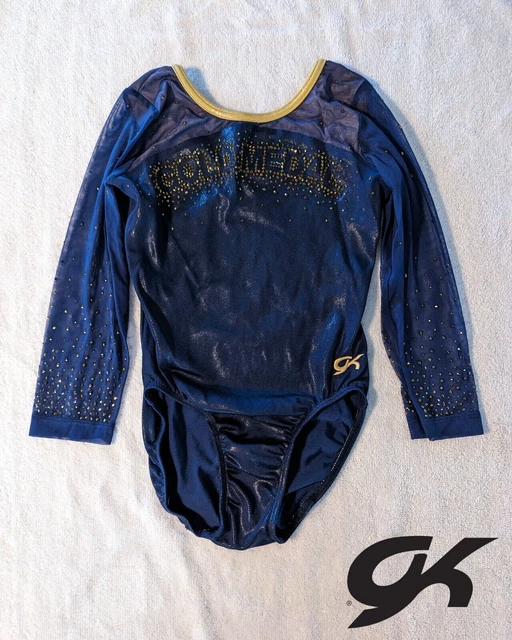 COMPETITION GK Elite gymnastics Leotard AM Medium 3/4 Mesh sleeves RHINESTONES
