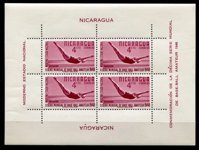 Nicaragua 1949 Turmspringen Schwimmen Sport Block 4 Ungebraucht Mint