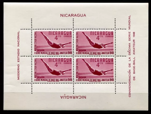 Nicaragua 1949 Turmspringen Schwimmen Sport Block 4 Ungebraucht Mint