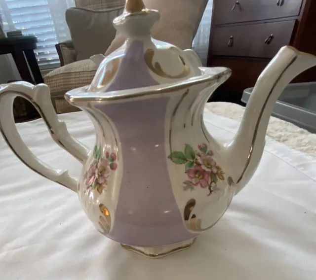 Antique Porcelain Tea Pot Purple Pansies Gold Gilt #3623 Price Kensington Tudor
