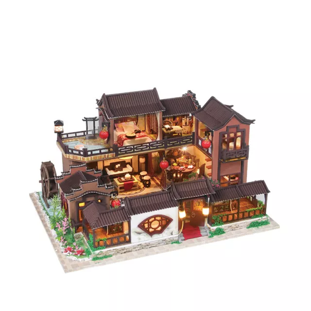 1x Mini Dollhouse Kit Chinese Acient Town Villa Room Box Miniature DIY Handmade
