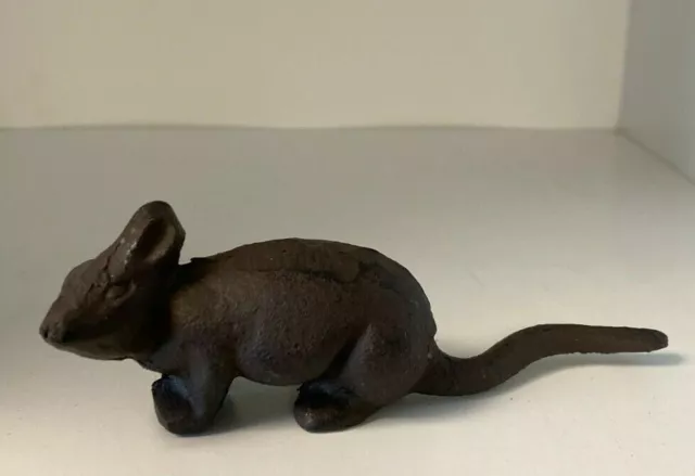 Small Miniature Primitive Rustic 5" Long Solid Cast Iron Mouse Figurine