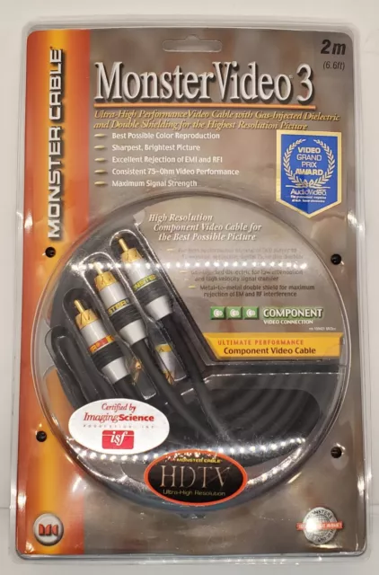 NEW Monster Video 3 Component Cable HDTV ULTRA-HIGH RESOLUTION 2M 6.6ft 75-OHM