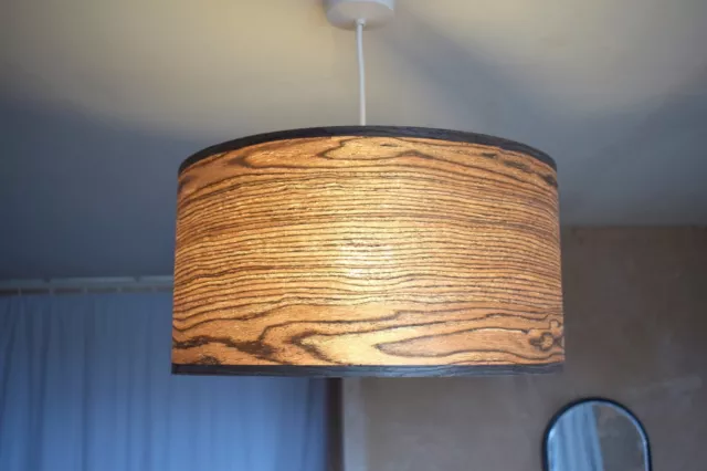 Extra Large 40cm Dark Walnut Veneer Lampshade, Wooden Ceiling Pendant Light 