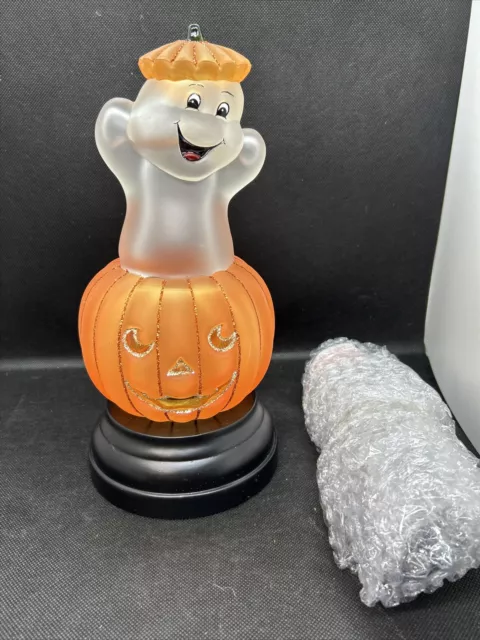 2021 Old World Christmas Glass Ghost Pumpkin Light Jack O Lantern Halloween-New 3