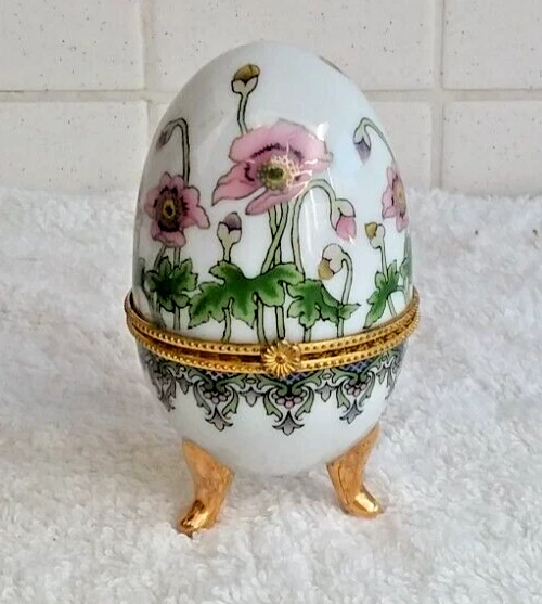 2 Piluliers / Boîtes à Bijoux œuf En Porcelaine Style Fabergé - Décor Floral - Marque P (occasion)