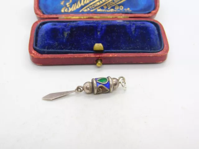 Sterling Silver & Enamel Cartridge Drop Charm Pendant Vintage c1970