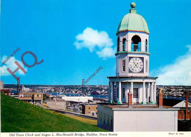 Postcard~ Halifax, Nova Scotia, Old Town Clock and Angus L. Macdonald Bridge