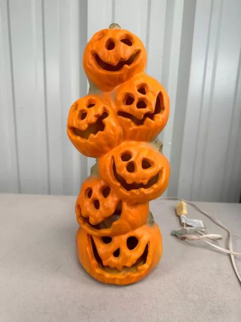 Vintage Gemmy Halloween Jack O Lantern Stacked Totem Pumpkins Blow Mold Works