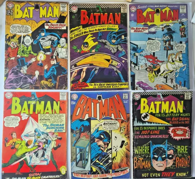 DC Batman Comics Silver Age job lot x6 (#152 🔑#161, #174,#184,#188🔑,#220)