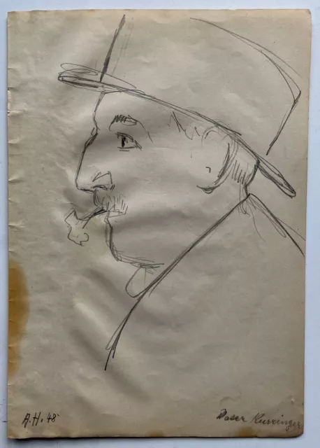 Dibujo #35 Retrato Mann Con Sombrero Esbozo Alfred Haag Joven Máquina de Coser 2