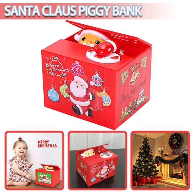 Christmas Saving Money Box Musical Santa Stealing Coin Piggy Bank Xmas Gift UK