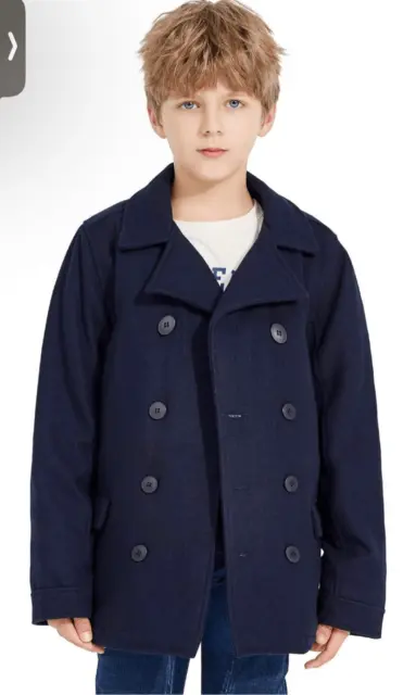 NEW Boys Double Breasted Wool Blend Pea Coat 7-8