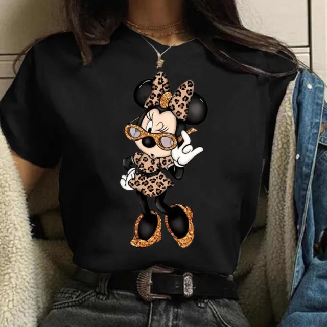 Disney Leopard Minnie Mouse Disney 100% Cotton T-shirt Women's