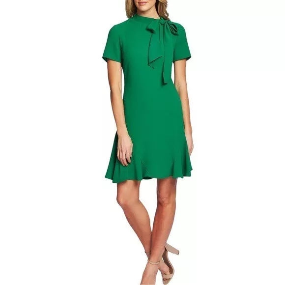 CeCe Bow Neck Short Sleeve Dress Lush Green Size 16 New