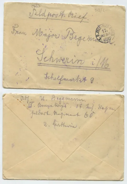 98052 - Feldpostbrief  nach Schwerin - ohne Inhalt
