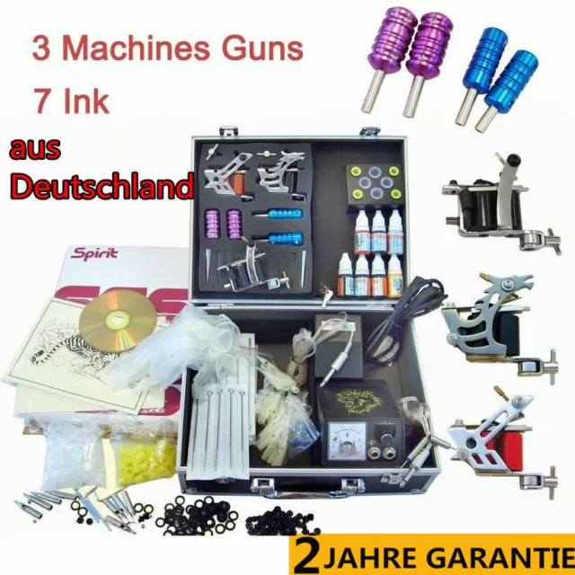 Tätowierset Komplett Anfänger Tattoo Set 3 Tattoomaschine 7Farben Inks 50 Nadeln 3