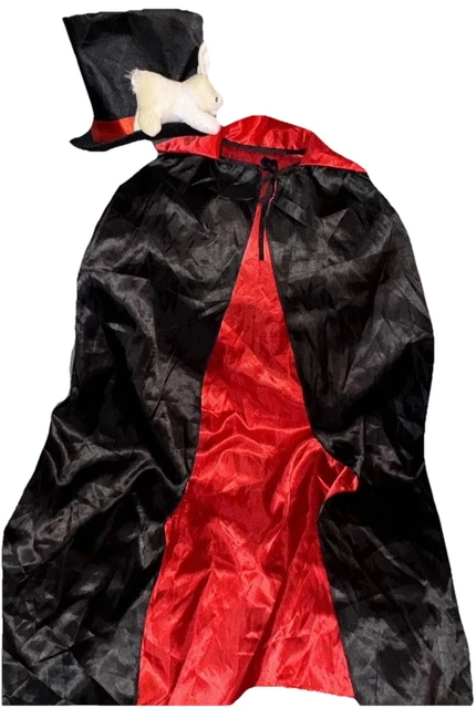 MAGICIAN TOP HAT White Rabbit Plush On Brim + Cape Magic Show Costume ...