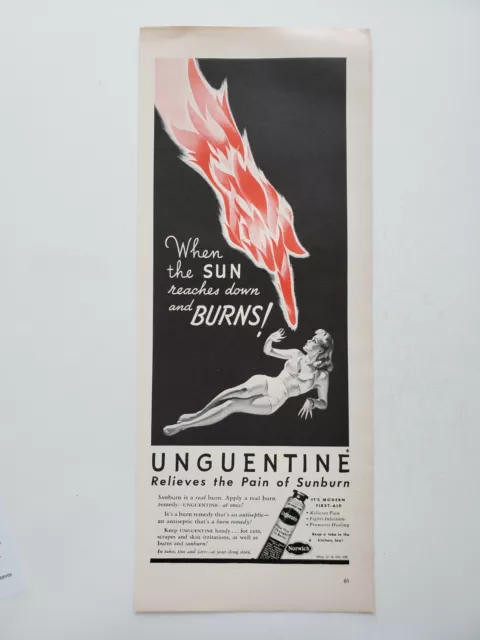 Unguentine Ointment Burn Remedy Woman Bathing Suit Flame 1941 Vintage Print Ad