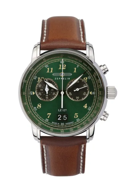 Orologio Zeppelin LZ127 Graf Cronograph Quarzo Acciaio Verde Pelle 8684-4