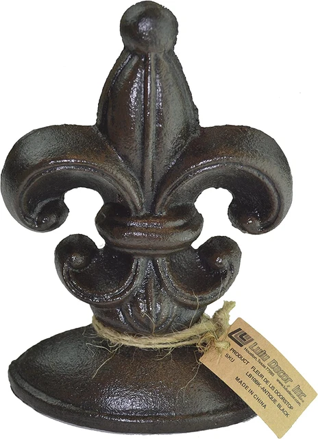 Lulu Decor, Cast Iron Fleur De Lis Door Stop, 2 Lbs, Door Stopper (Antique Black