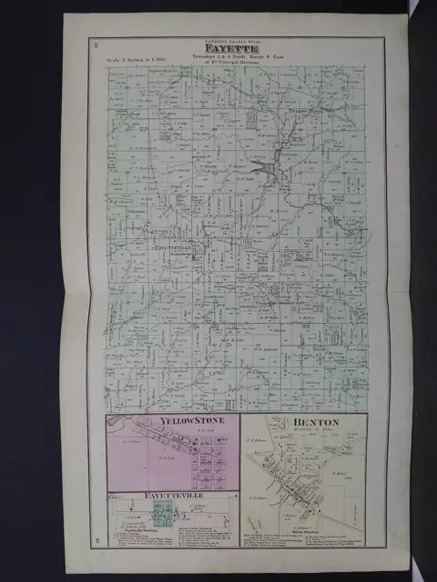 Wisconsin Lafayette County Map 1874 Townships of Fayette, Double Page L22#11