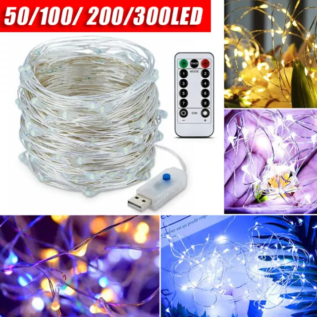 USB Twinkle LED String Fairy Lights Copper Wire Party Remote 7-30M 50/200/300LED