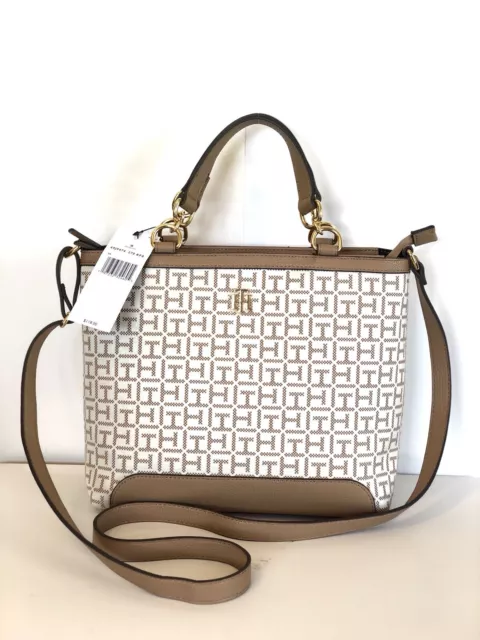 tommy hilfiger Joy II Convertible Satchel Square Monogram Jacquard Brown Color