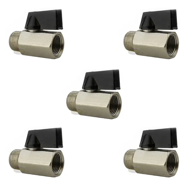 5 pk Mini 1/4" Male x Female NPT Brass Ball Shut Off Valve Water Air Fluid WOG