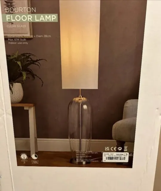 Next Brushed Chrome Bourton Floor Lamp Glass Brass Base Home Decor £150