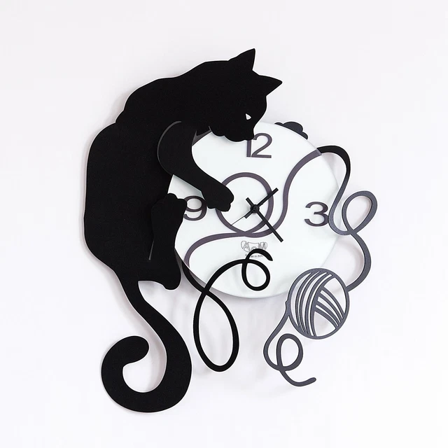 Orologio "Gatto Gomitolo" Nero Goffrato Arti & Mestieri