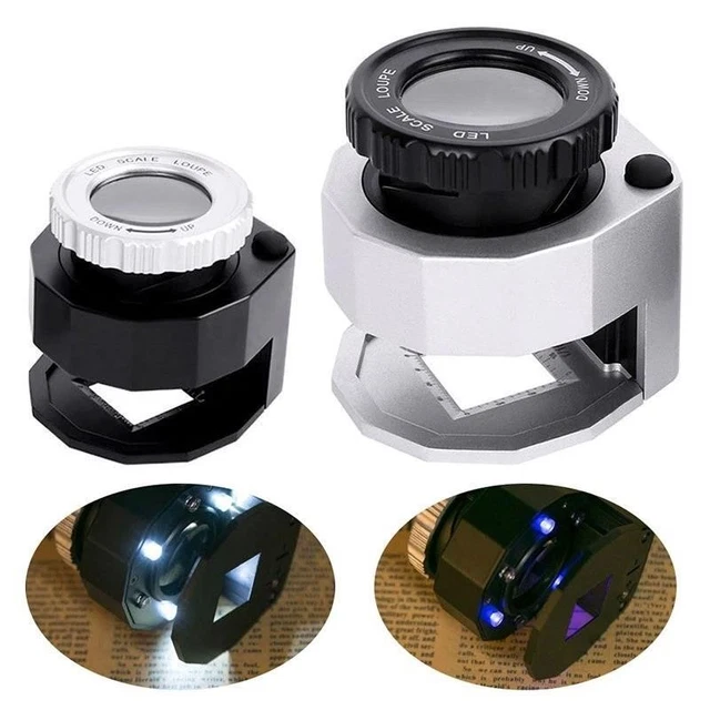 Magnifying Glass 3 UV Light Illumination Jewelry Loupe 30X Optical Lens Scale