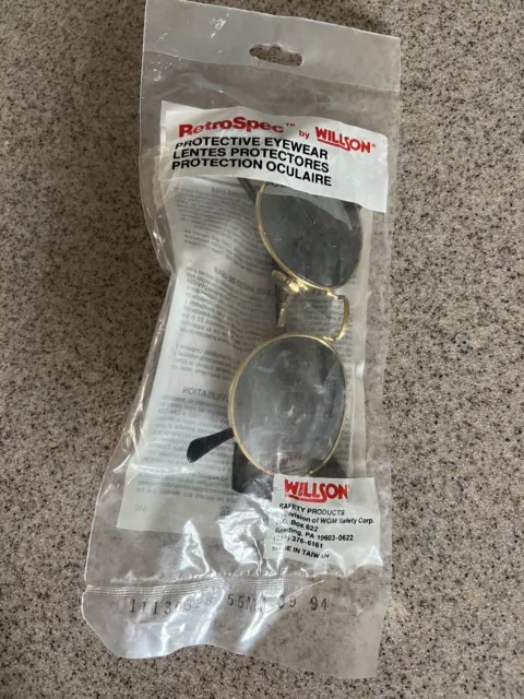 Vintage Retrospec Willson Sunglasses Side Shields Safety Z87 Gold Rim Old New