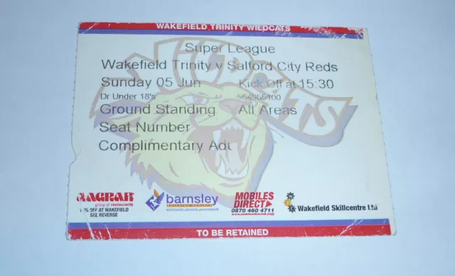 WAKEFIELD TRINITY v SALFORD CITY REDS 5th JUNE 2005?, TICKET