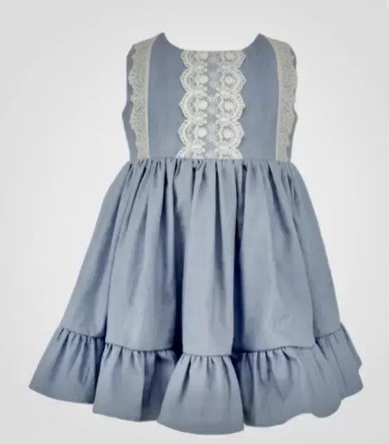 Popatu Baby Girls Blue Chambray & Lace Front Sleeveless Dress Size 24 Months NWT