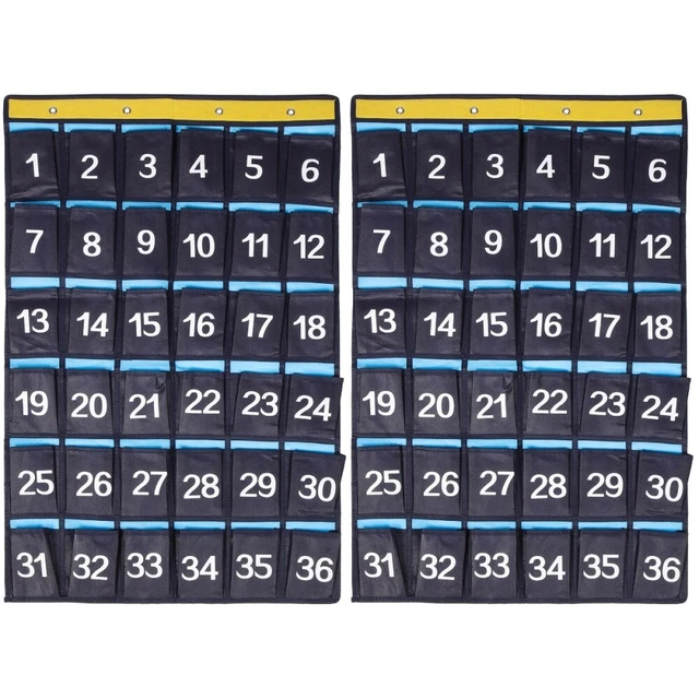 2pcs Numbered Pockets Chart Cell Phone Hanging Organizer Classroom Hanging