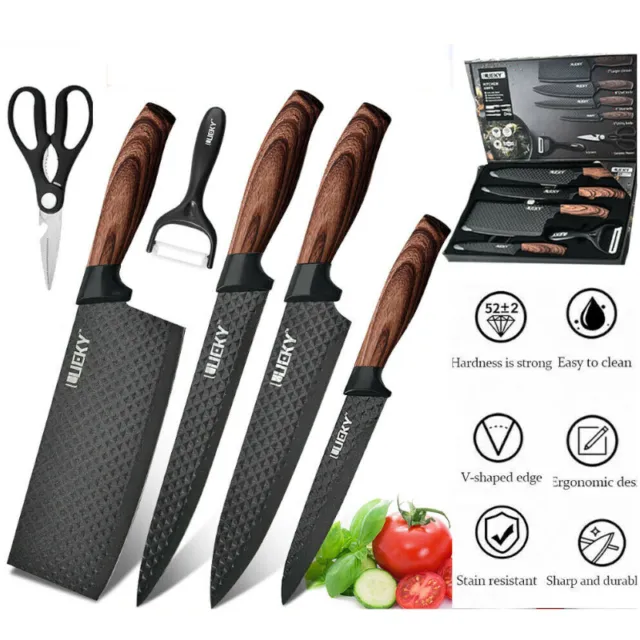 6Pcs/Set Kitchen Knives w/ Gift Case Stainless Steel Chef Knife Scissors Peeler