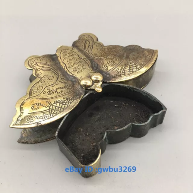 Collect Vintage Chinese old Tibet Brass carved Butterfly Box Cartridge  22724