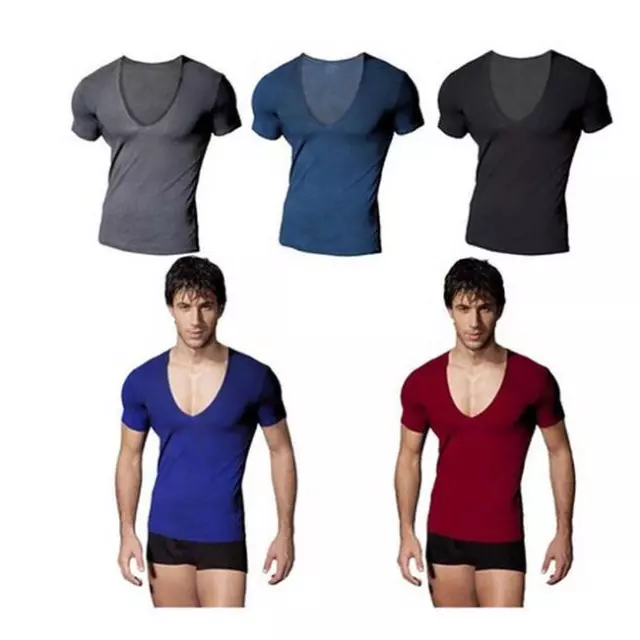 New Men Slim Fit Cotton Blend V-Neck Short Sleeve Casual T-Shirt Tops B