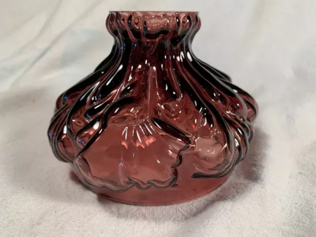 Miniature Purple Amethyst Glass Plume pattern Miniature Oil Lamp Shade 4" base