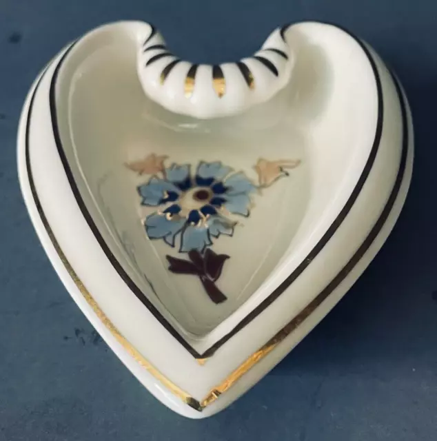 ZSOLNAY Hungary Porcelain Dish Bowl Ashtray Heart Shell Green Stamp Gold Signed