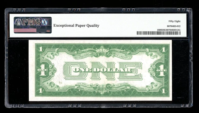 DBR 1928 $1 Silver Fr. 1600 EA Block PMG 58 EPQ Serial E02767585A 2