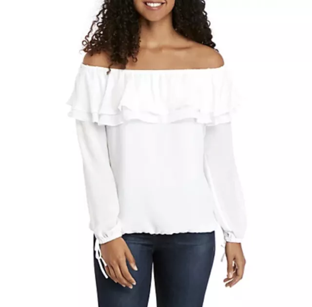 MICHAEL Michael Kors Ruffle Off The Shoulder Peasant Blouse White Size XS