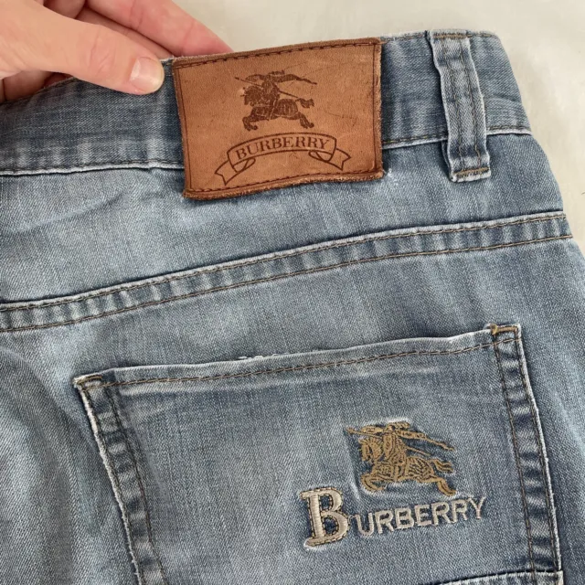 Vintage BURBERRY BRIT Straight Leg Jeans w Embroidered Logo - size 34 - Y2K /90s